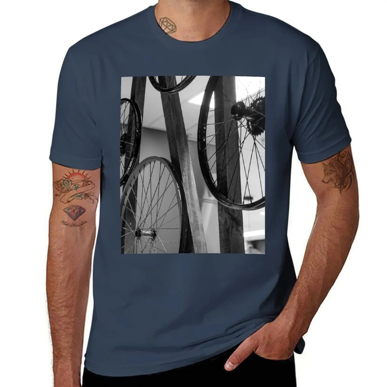 T-shirt Bicycle Wheels, maglietta casual anti-sbiadimento