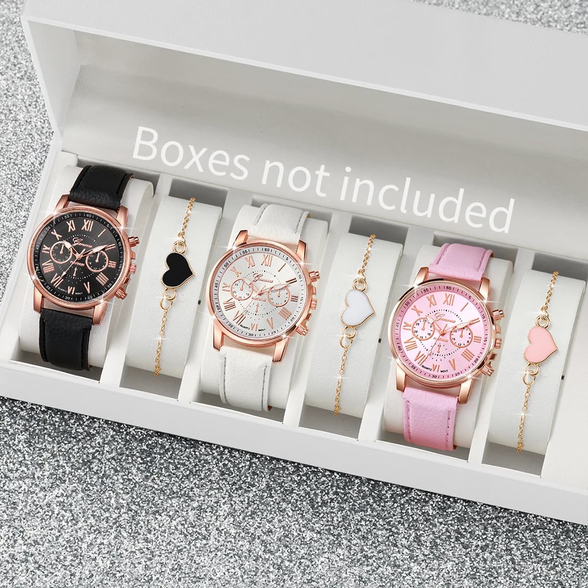 6PCS Orologi da donna alla moda con braccialetti a forma di cuore, set di orologi al quarzo da donna con cinturino in pelle, Reloj Mujer (senza scatola)