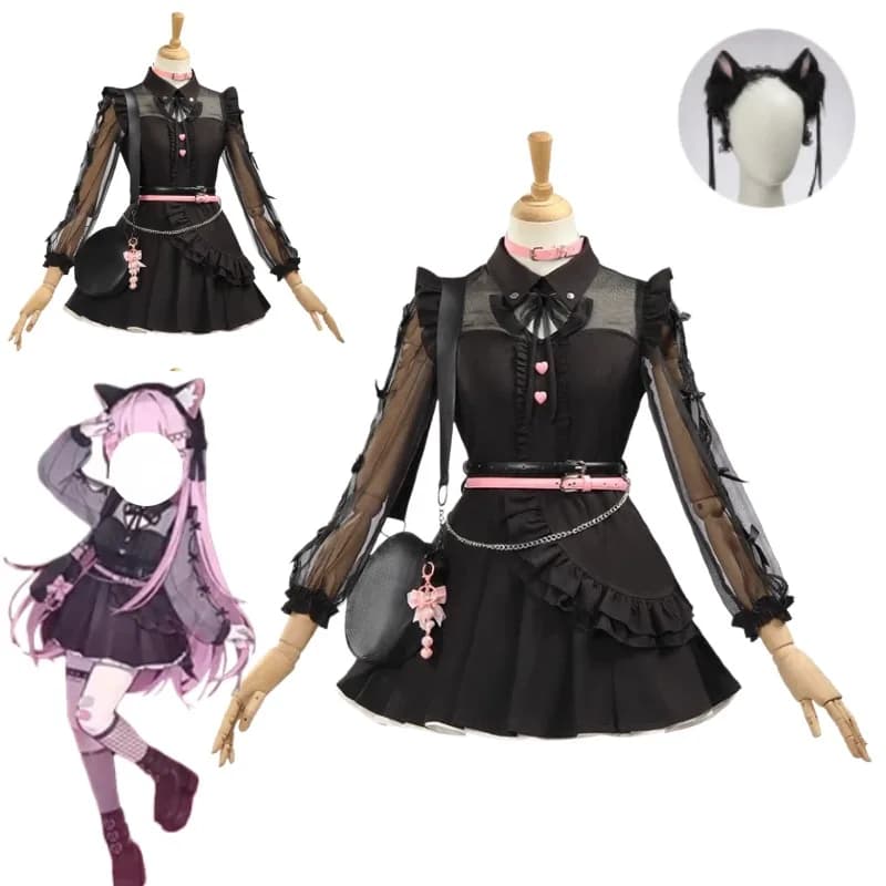 Costume Cosplay Anime Yoizaki Kanade, Abito Nero Colorato da Palcoscenico con Accessori, Completo per Donne, Outfit per Feste di Halloween e Giochi di Ruolo
