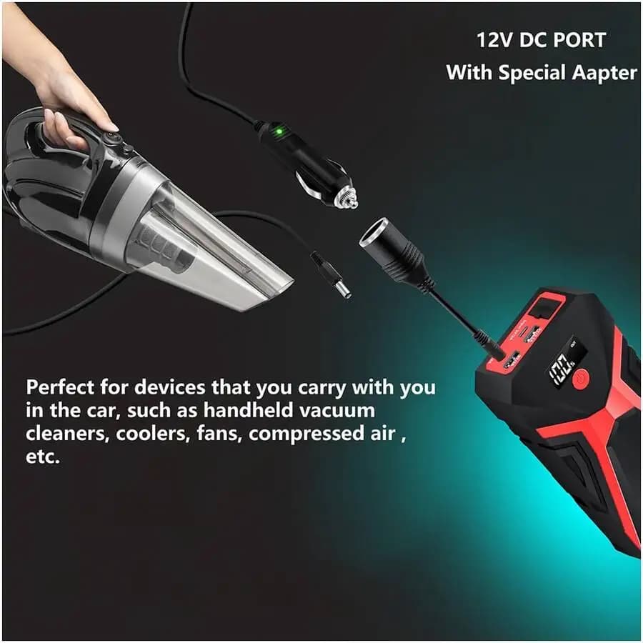 Avviatore di Emergenza Portatile 12V per Auto con Power Bank da 21800mAh e Porta DC 12V per Aspirapolveri, Frigoriferi e Ventilatori