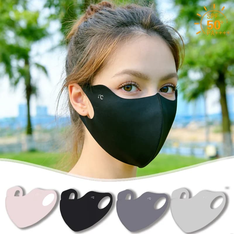 Maschera viso in seta ghiaccio UPF50+ protezione solare unisex regolabile traspirante per corsa, ciclismo, scialle copricollo per arrampicata - Nuovo modello