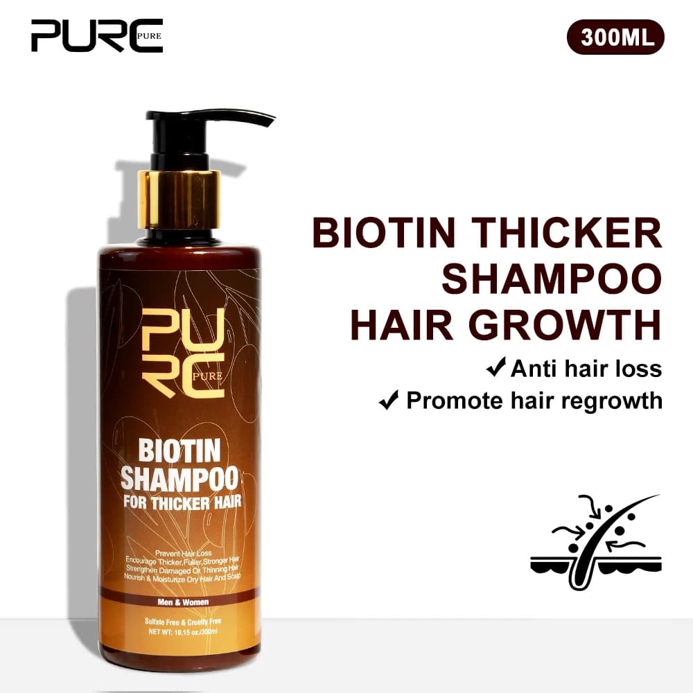 PURC 300ML Shampoo per capelli alla biotina pulizia del cuoio capelluto nutriente rafforza le radici Shampoo prodotti per la cura dei capelli per tutti i tipi di capelli