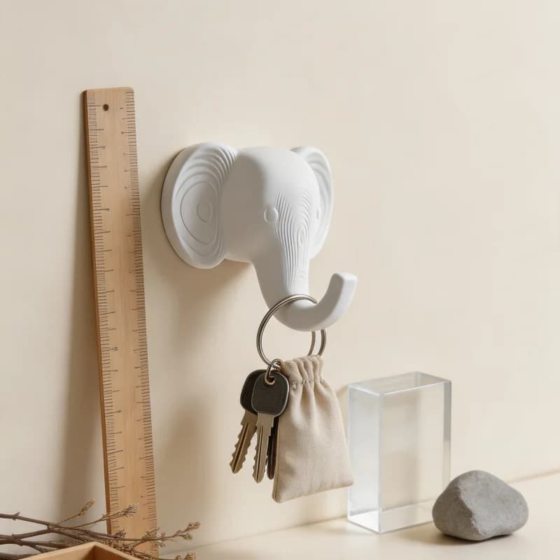Elephant Head Single-wall Hook - Clothing Hook in White Color - 3D Printed Animal-shaped Hat Hook, Decorative Gift