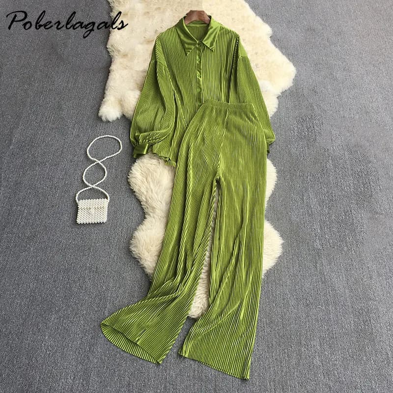 Set of two-piece casual pants Women's suit 2025 Summer New temperament Or T-shirt collar + wide leg trousers with high waist strap for woman