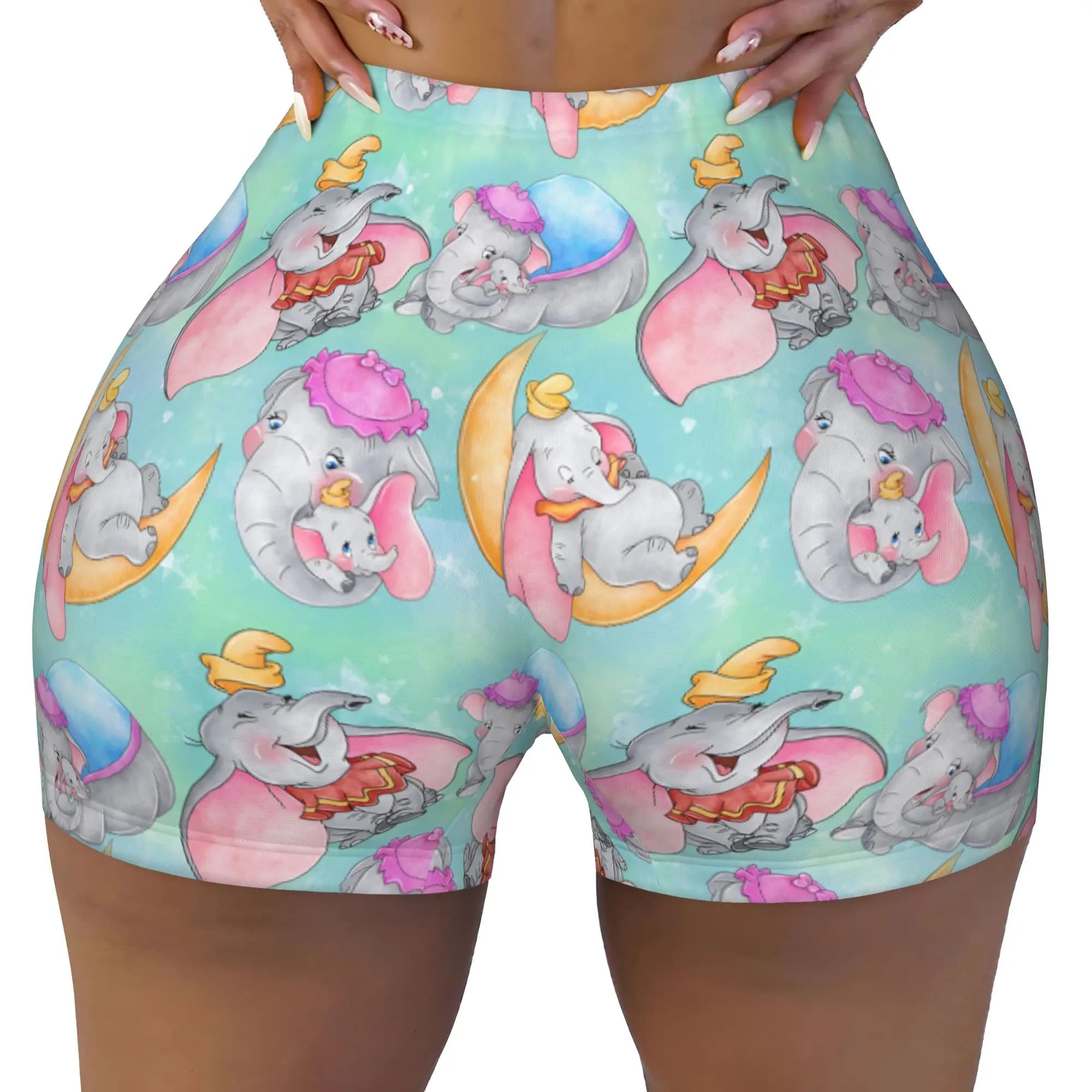 Custom D-Dumboes Cartoon Workout Shorts Women's Elephant Anime Gym Volleyball Running Yoga Shorts