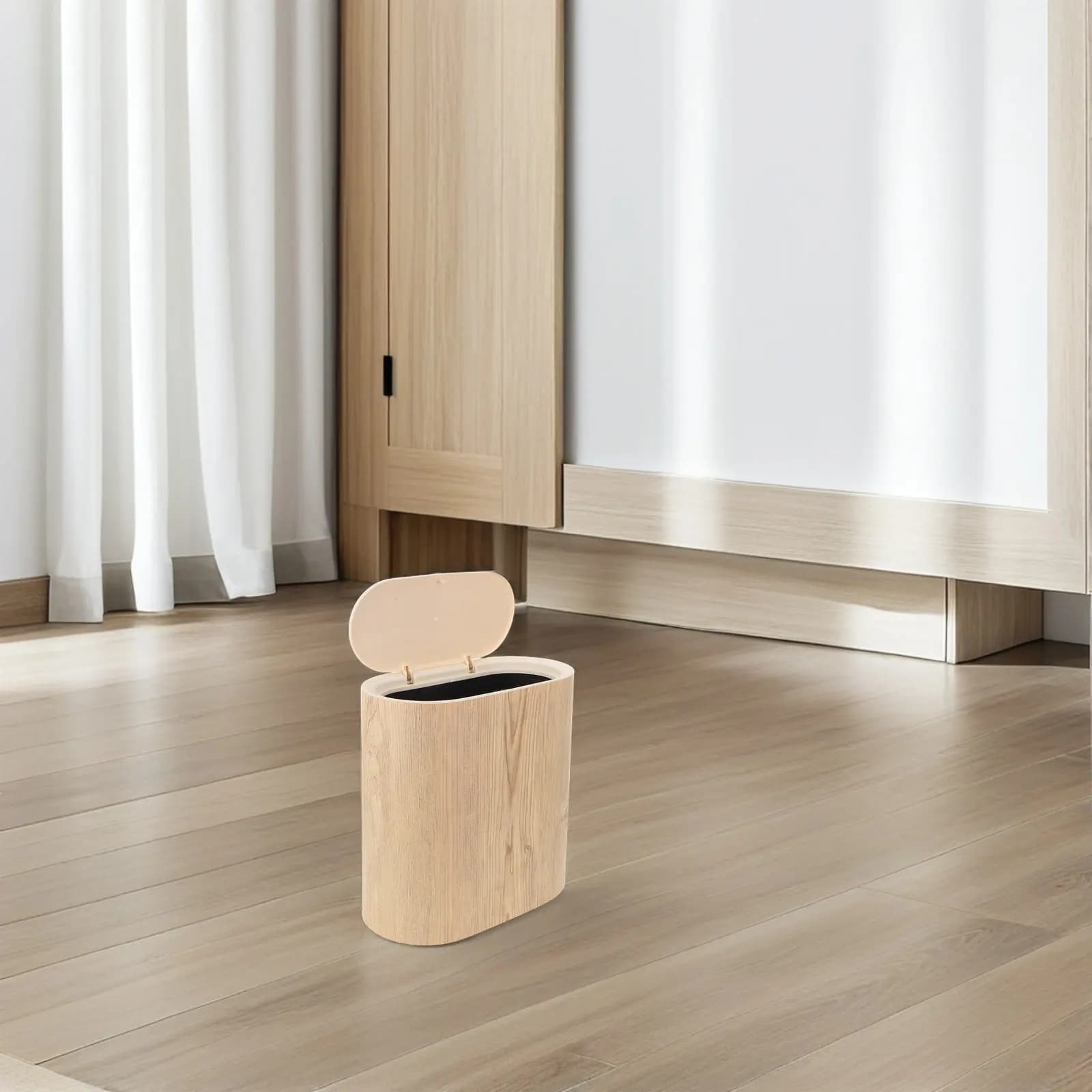 Slim Narrow Trash Can with Press Lid for Kitchen Bathroom Living Room Space Saving Odor Blocking Plastic Waste Basket Indoor