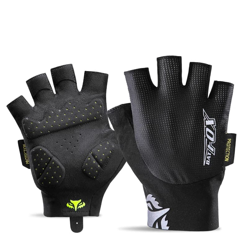 BATFOX Guanti da ciclismo neri Guanti da equitazione da strada con mezze dita per mountain bike Traspiranti e ammortizzanti per uomini e donne