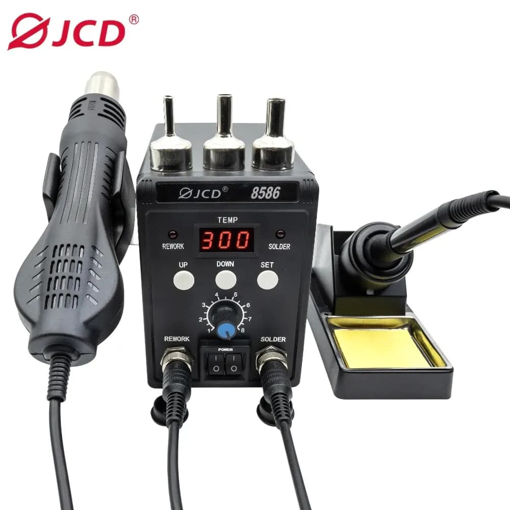 JCD 8586 Stazione di saldatura 2 in 1 Digitale ESD Ventilatore di aria calda Pistola di calore Saldatura Saldatore SMD Dissaldatura Stazione di rilavorazione Strumenti