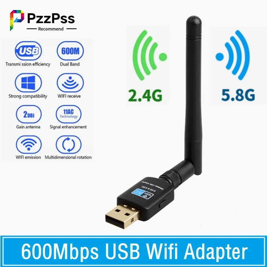 Adattatore Wifi USB 2.0 da 600 Mbps Ricevitore Wifi USB da 5,8 GHz e 2,4 GHz Scheda di rete wireless USB Wi-Fi Antenna ad alta velocità Adattatore Wi fi