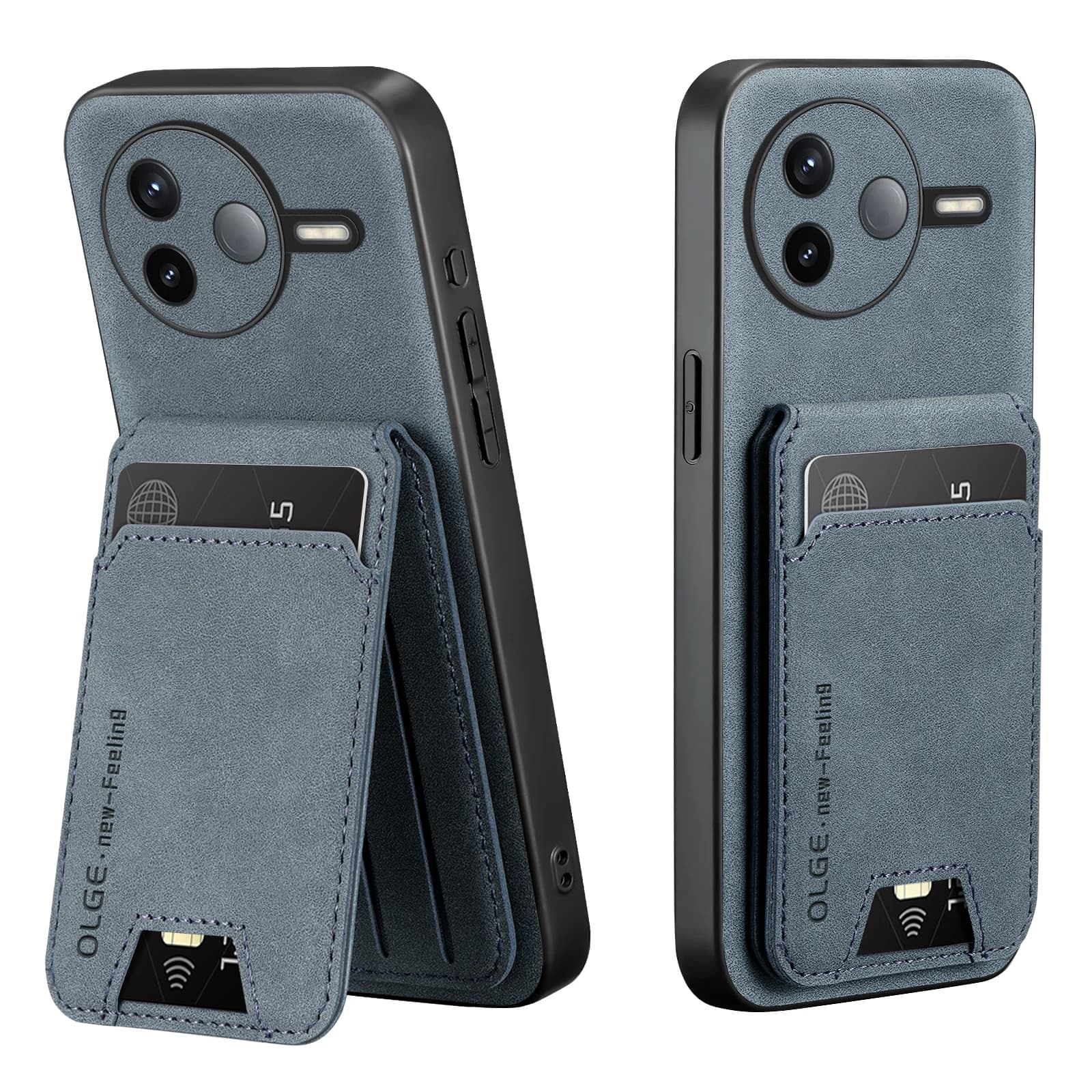 Custodia per telefono per Redmi K80 Pro K70 E K60 K40S in pelle tinta unita con slot per carte e supporto - Funda