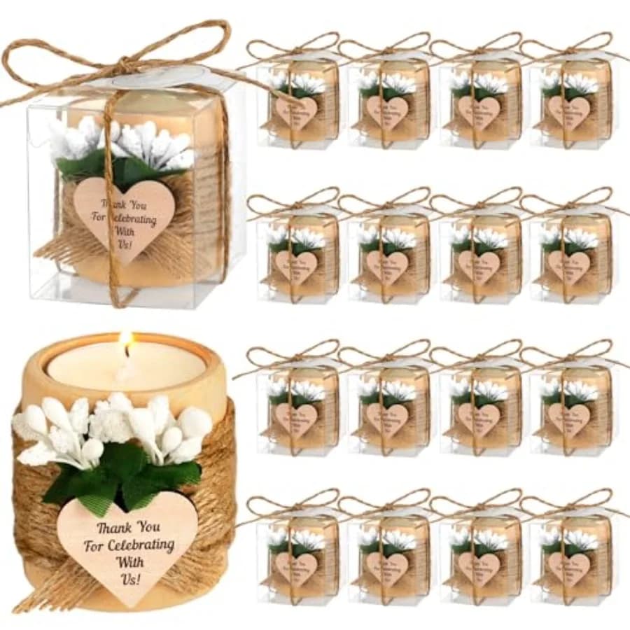 Set di 16 Portacandele in Legno per Tealight, Regali per Ospiti per Matrimoni, Baby Shower, Prima Comunione, Battesimo, Cresima, Inaugurazione Casa