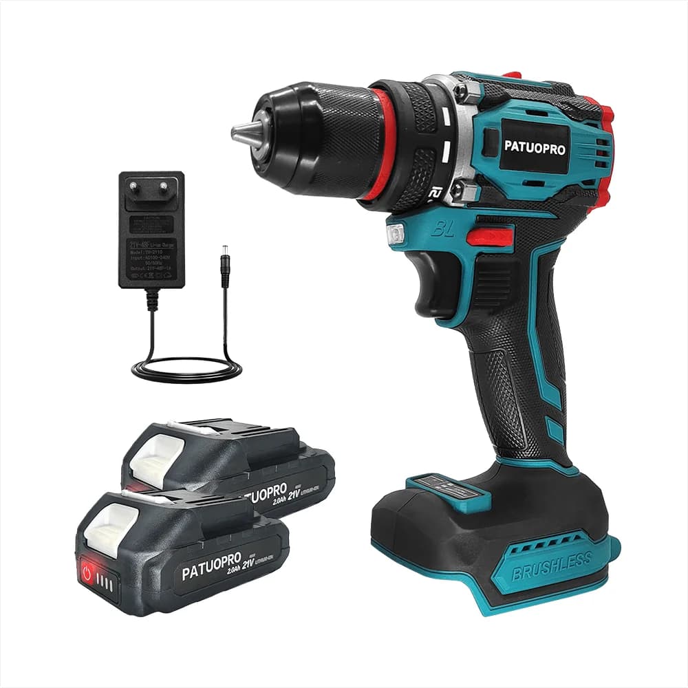 PATUOPRO 21V Wireless Brushless Electric Drill Screwdriver 50-80Nm Torque Power Tools Handheld Drill For Makita 18V Battery