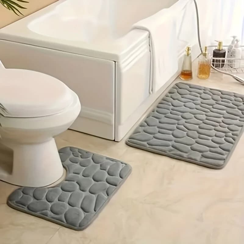 Set di 2 tappetini da bagno morbidi, antiscivolo, ad asciugatura rapida, lavabili, con design a motivi di pietra, dimensioni 15,75x23