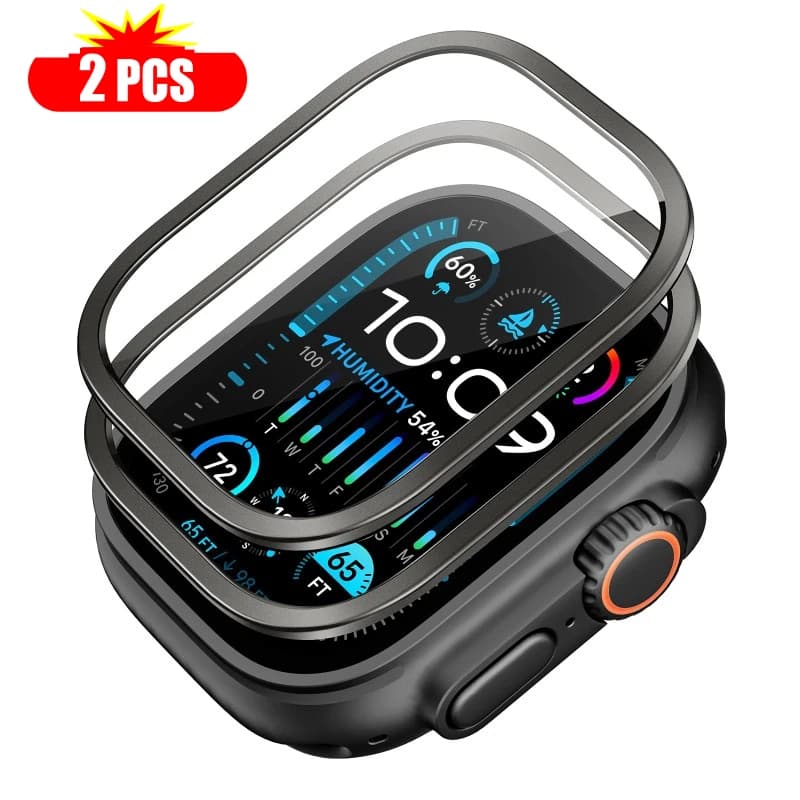 2 pcs Tempered Glass for Apple Watch Ultra 49mm Metal Frame Titanium Anti-scratch Film Series Ultra 2 Screen Protector Accessories