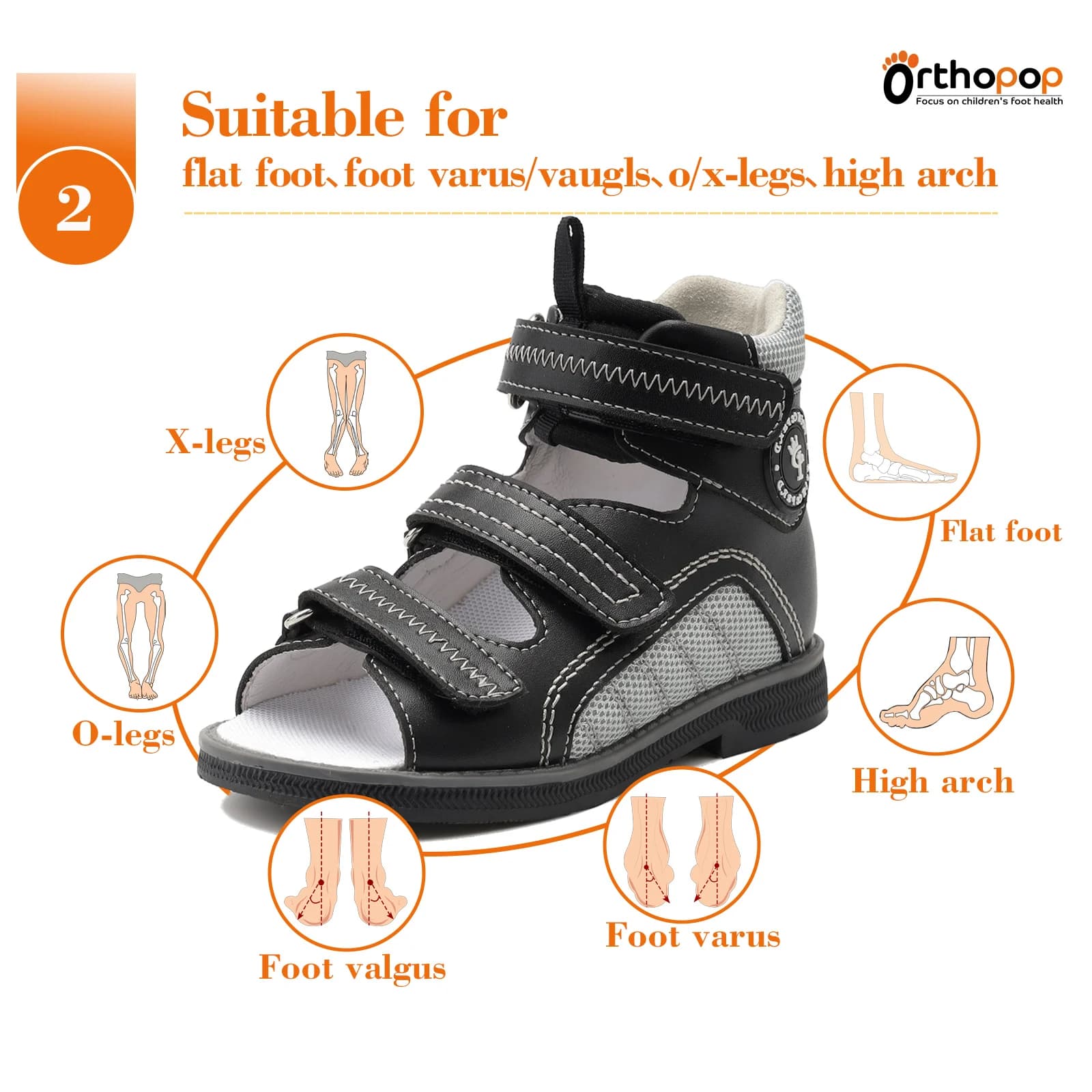 Kids Orthopedic Sandals Children's Summer Shoes High Top and Ankle Support Toddler Leather Orthotic Footwear