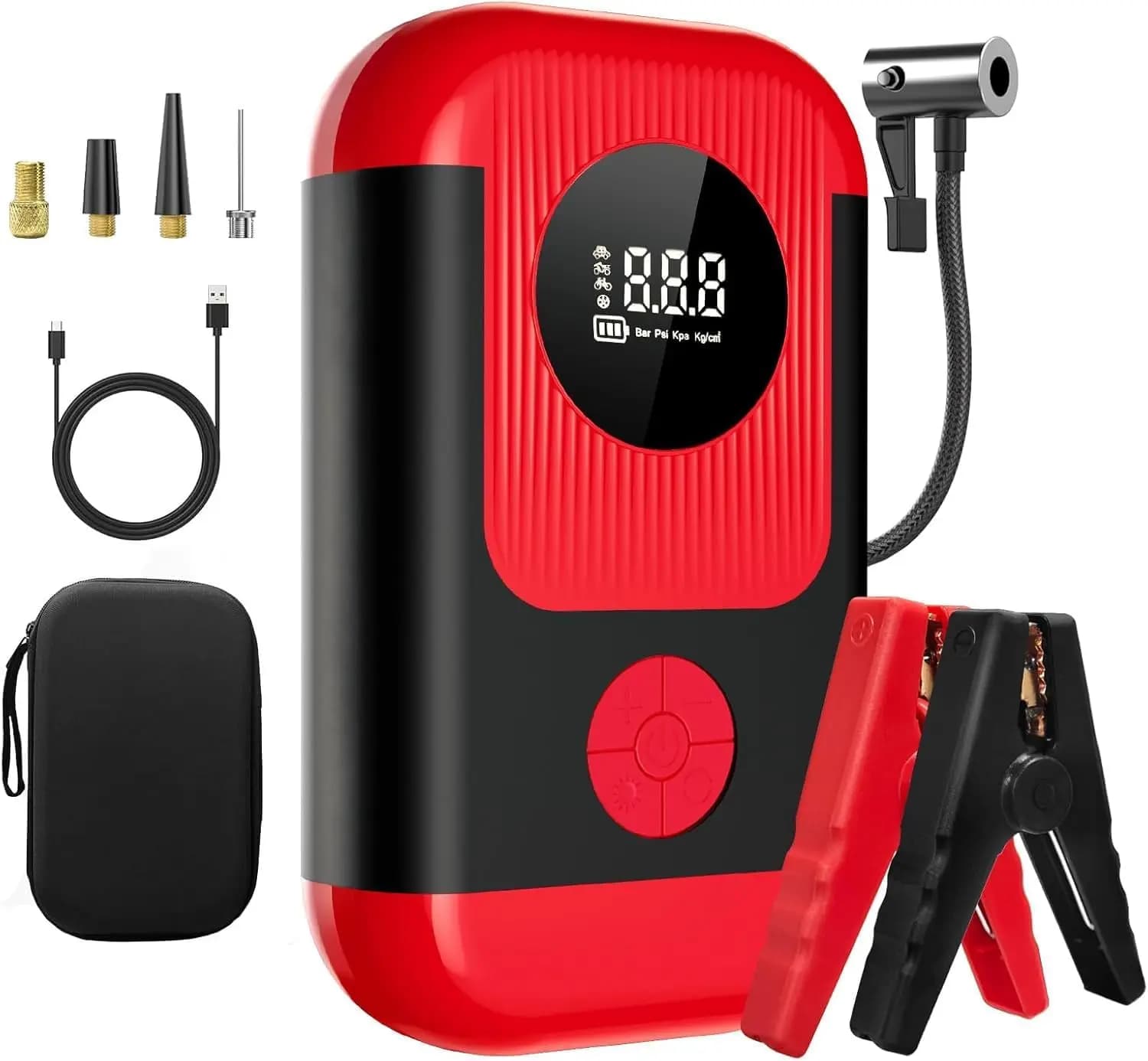 Avviatore d'Emergenza Portatile per Auto con Compressore d'Aria, Booster Batteria 5000A per Veicoli Benzina/Diesel e Gonfiatore Pneumatici