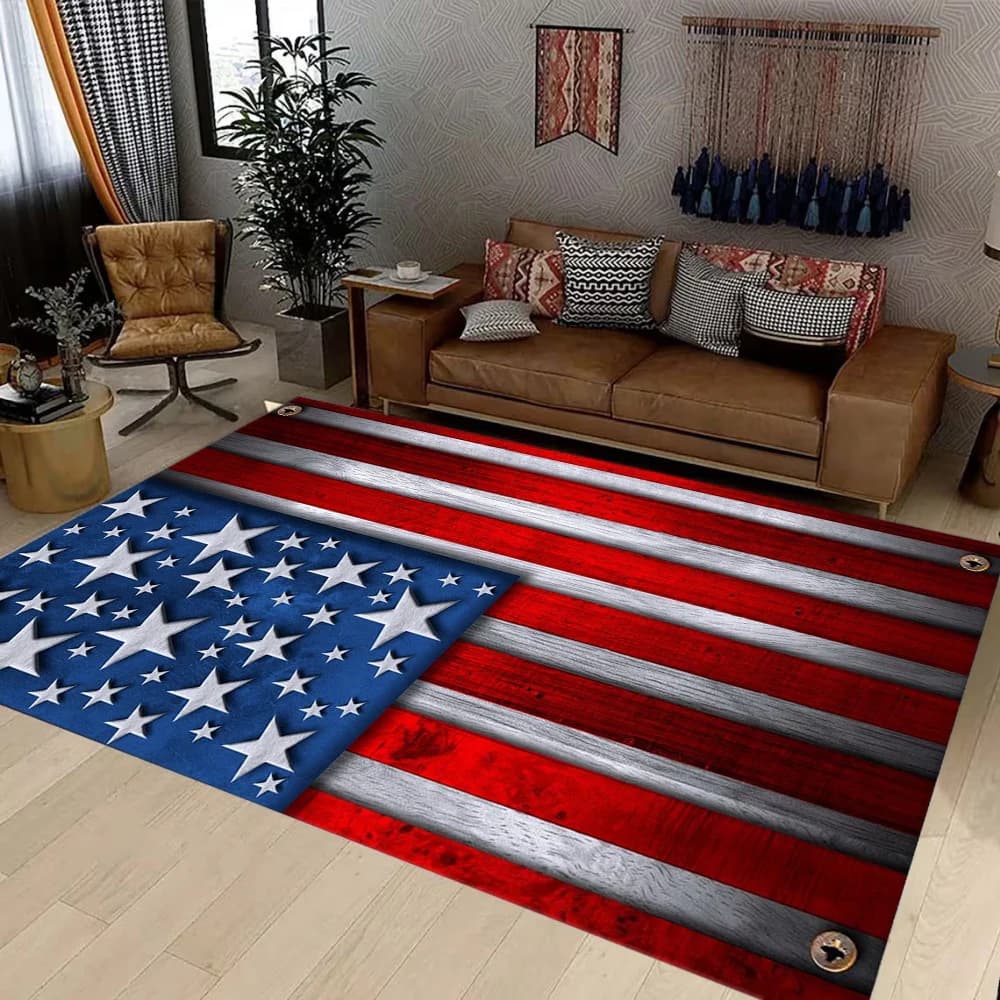 Tappeto con Motivo Bandiera Americana per Soggiorno e Camera da Letto, Decorazione Patriottica USA, Tappetino Antiscivolo, Stile Moderno