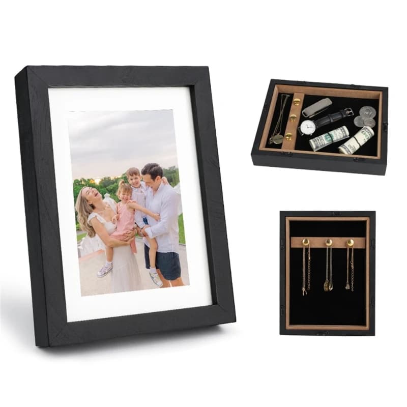 Stylish Wall Mounted Picture Frame with Secret Money Slot and Storage Space Saving for Organization Photos Display Frame