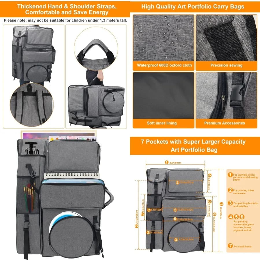 Art oil bag on canvas 20 x 26 for travel and outdoor design: large capacity transport bag with dedicated compartments for