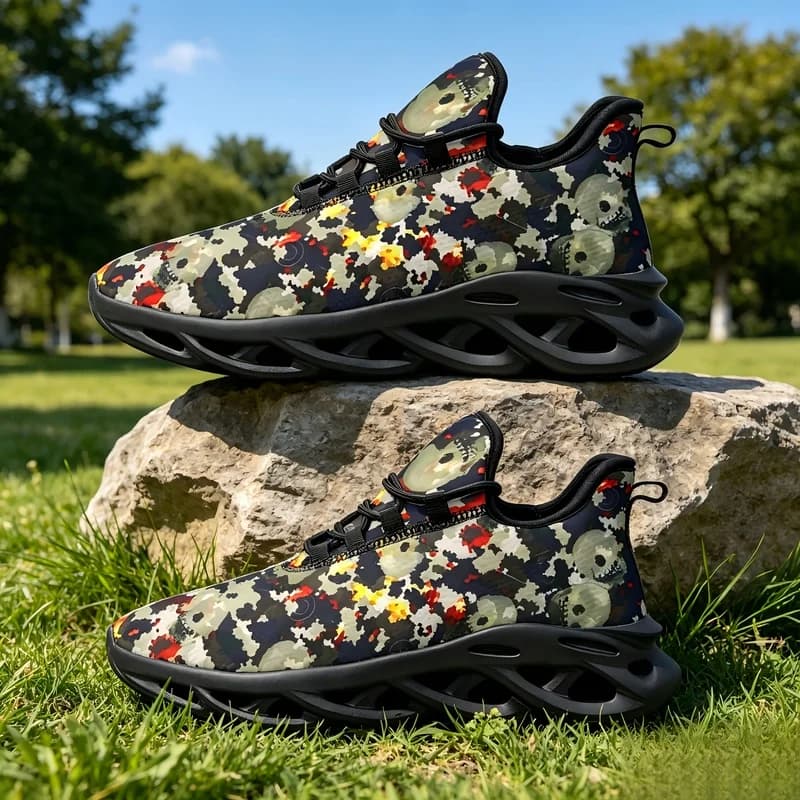 Ladies Men Running Shoes Trendy camouflage skull print 2026New model for both men and women Anti-slip shock-absorbing thick-sole