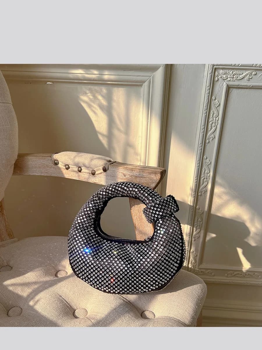 UGALS Diamond Encrusted Moon Dumpling Handbag Sparkling Pillow Clutch Bag for Evening Events Fashionable Acrylic Purse