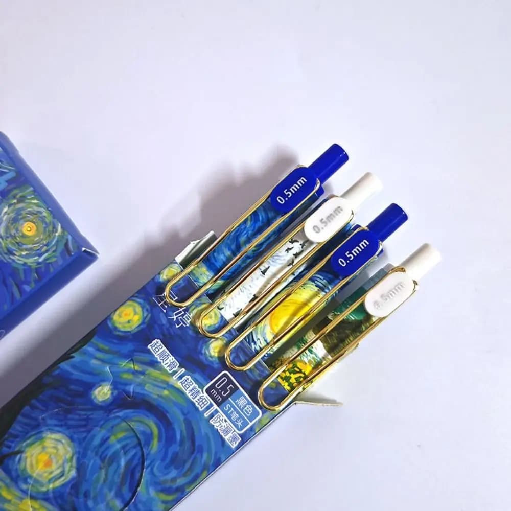 4 Pz/scatola Alla Moda Van Gogh Pittura A Olio Presse Penna Gel Inchiostro Nero ST 0.5mm Penne A Sfera Cancelleria Penne Ad Asciugatura Rapida Studente Esame
