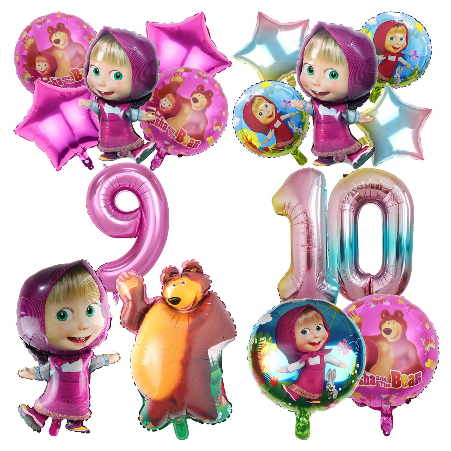 Set di Palloncini Numerici per Compleanno di Masha e Orso, Decorazioni per Feste di Bambine, Palloncini in Foil, Accessori per Baby Shower, Regalo per Bambini
