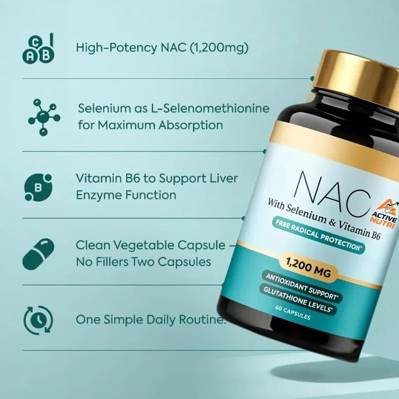 NAC Supplement 1200mg -100% Pure N-acetylcysteine Containing Selenium and Vitamin B6- Antioxidant Health Support -60 Capsules