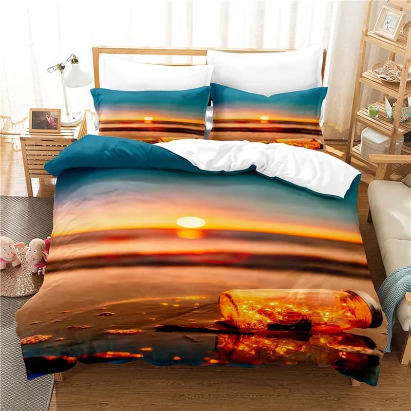Set copripiumino con paesaggio al tramonto King Queen Size Copripiumino in poliestere con paesaggio del sole rosso per bambini Set biancheria da letto per ragazzi e ragazze