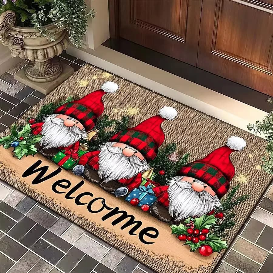 VIKAMA Christmas Cartoon Christmas Dwarf Tappeto Decorazione della casa, antiscivolo e durevole, per porta d'ingresso e tappetino del bagno