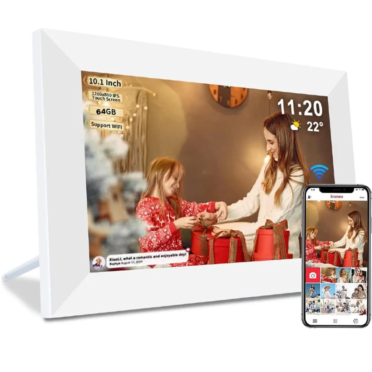 Cornice per foto digitale Wifi Cornice digitale intelligente da 10,1 pollici 32 GB 1280x800 IPS HD Touch Screen montabile a parete Spina UE