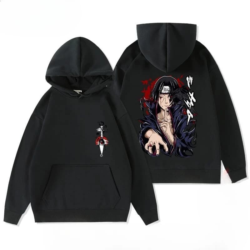 Naruto Retro Anime Printed Hoodie Sweatshirt for Autumn and Winter Men's Loose Fit Orochimaru Uchiha Itachi