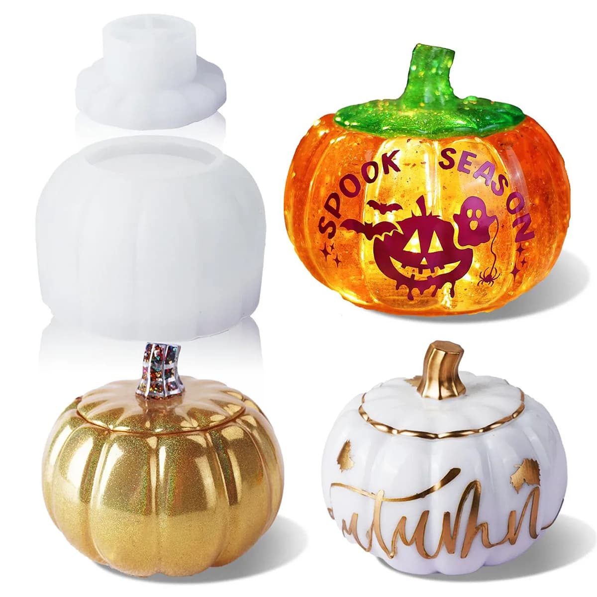 1 set of DIY epoxy pumpkin storage box mold, pumpkin candlestick gypsum storage box, Halloween silicone mold