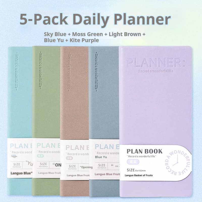 Undated Daily Week Planner Notebook PU Cover 72 Sheets Pocket Notepad Memo Schedule Book Travel Portable Time Management Journal