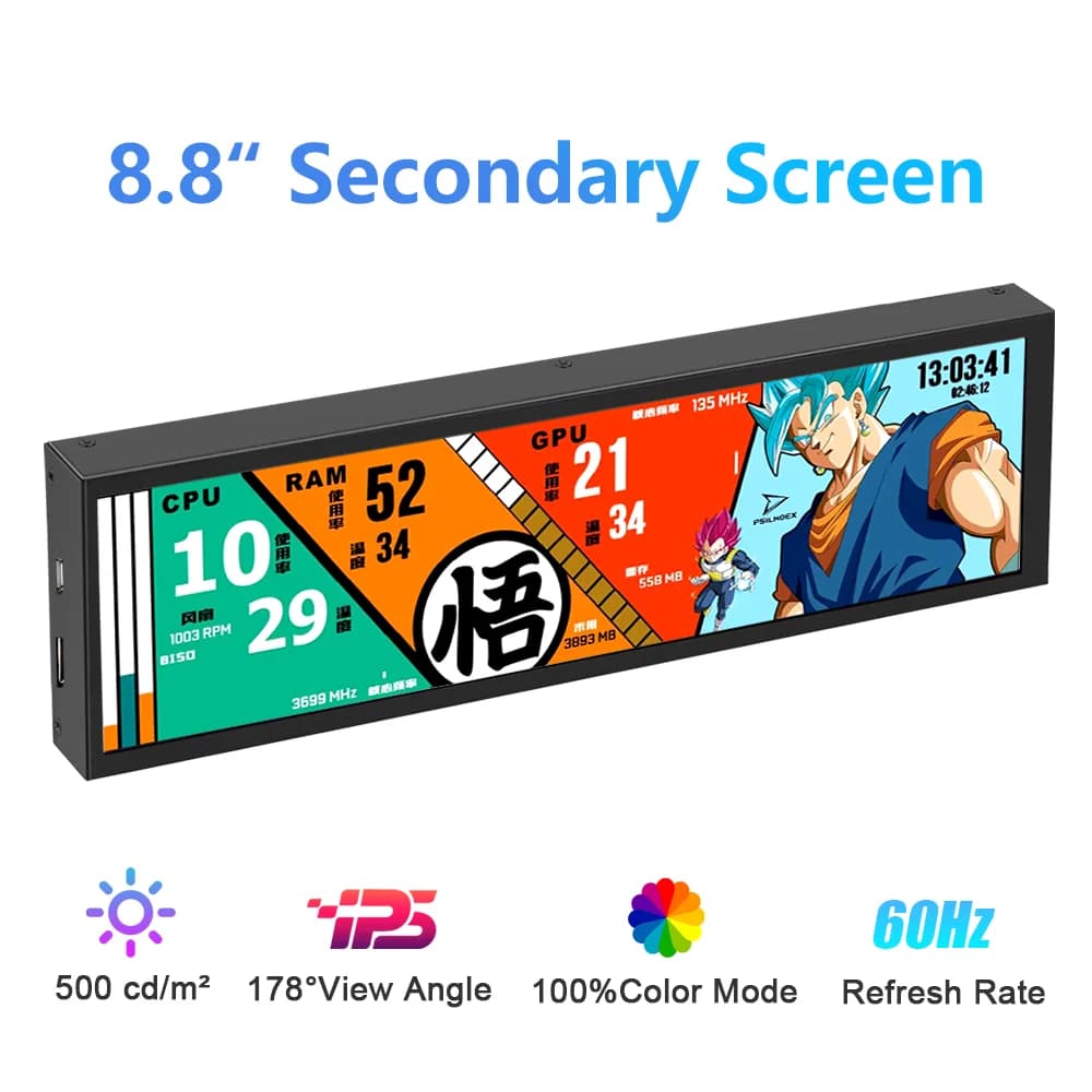 Wisecoco Schermo secondario per computer FHD da 8,8 pollici IPS 1920x480 Mini monitor HDMI Laptop per PC Raspberry pi Aida64 Wallpaper