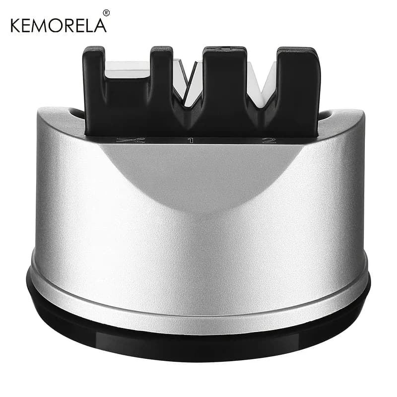 Affilacoltelli 3 in 1 in acciaio inossidabile, strumento per affilare i bordi a V ambidiestro per coltelli da cucina e da esterno con base a ventosa