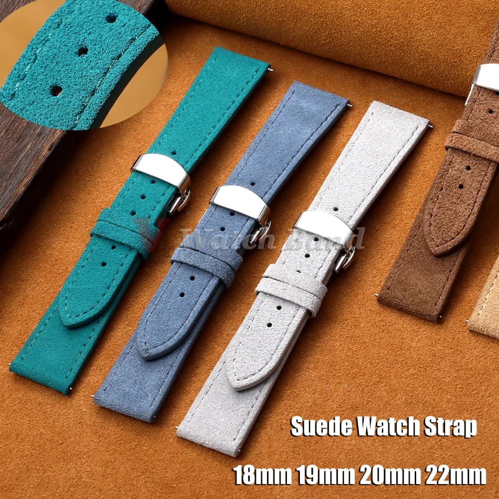 Nuovo Cinturino in Pelle Scamosciata 18mm 19mm 20mm 22mm Universale a Sgancio Rapido per Orologi Omega e Seiko, Bracciale per Uomo e Donna