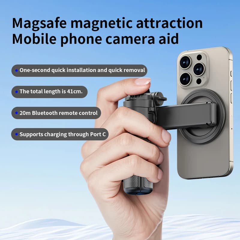 Supporto per telefono magnetico 360 ° Bastone selfie tascabile con rotazione con supporto da tavolo regolabile remoto Bluetooth per lo streaming live