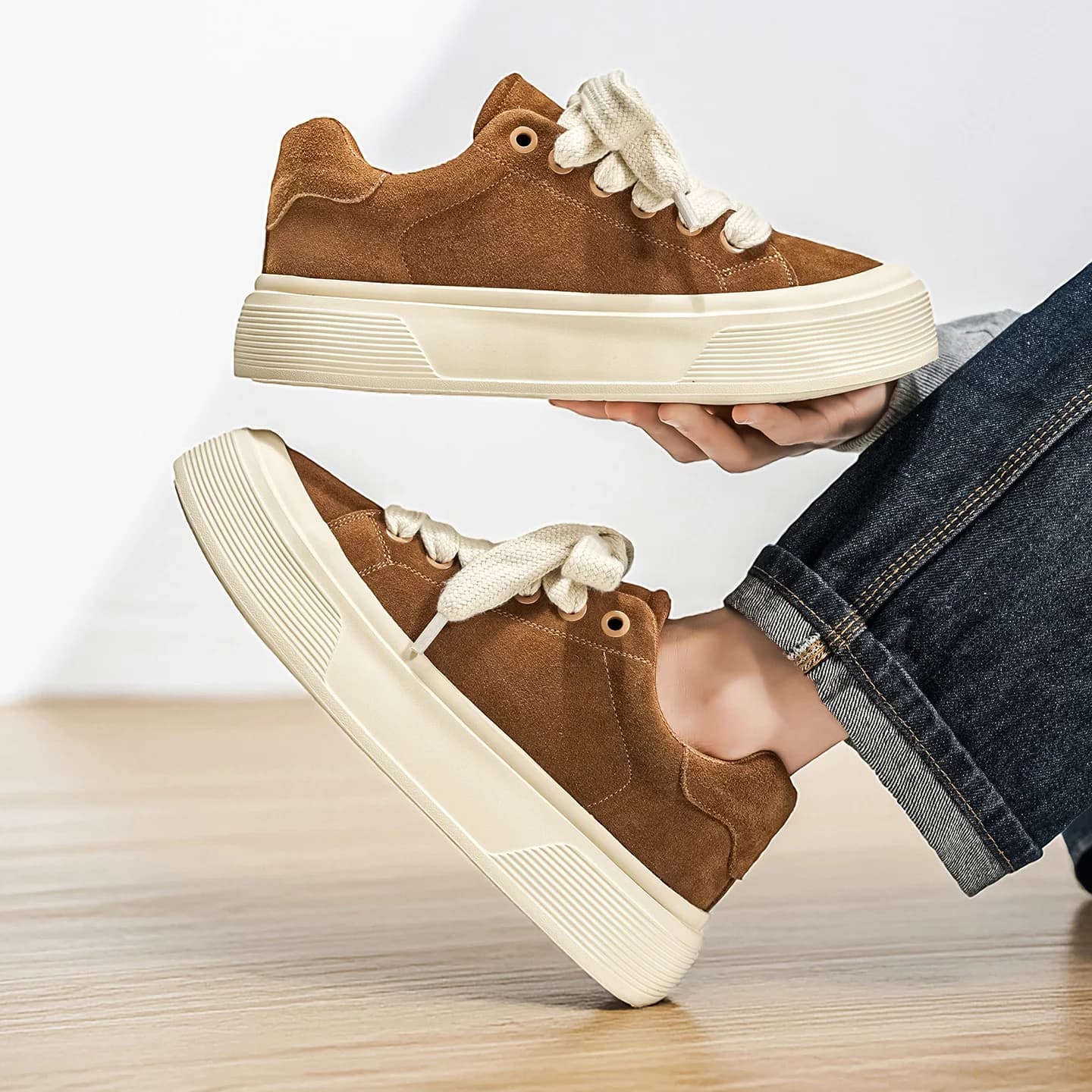 2026 Autumn New Men's Low-Top Sneakers Non-Slip Wear-Resistant Thick Sole Elevator Casual Sports Shoes