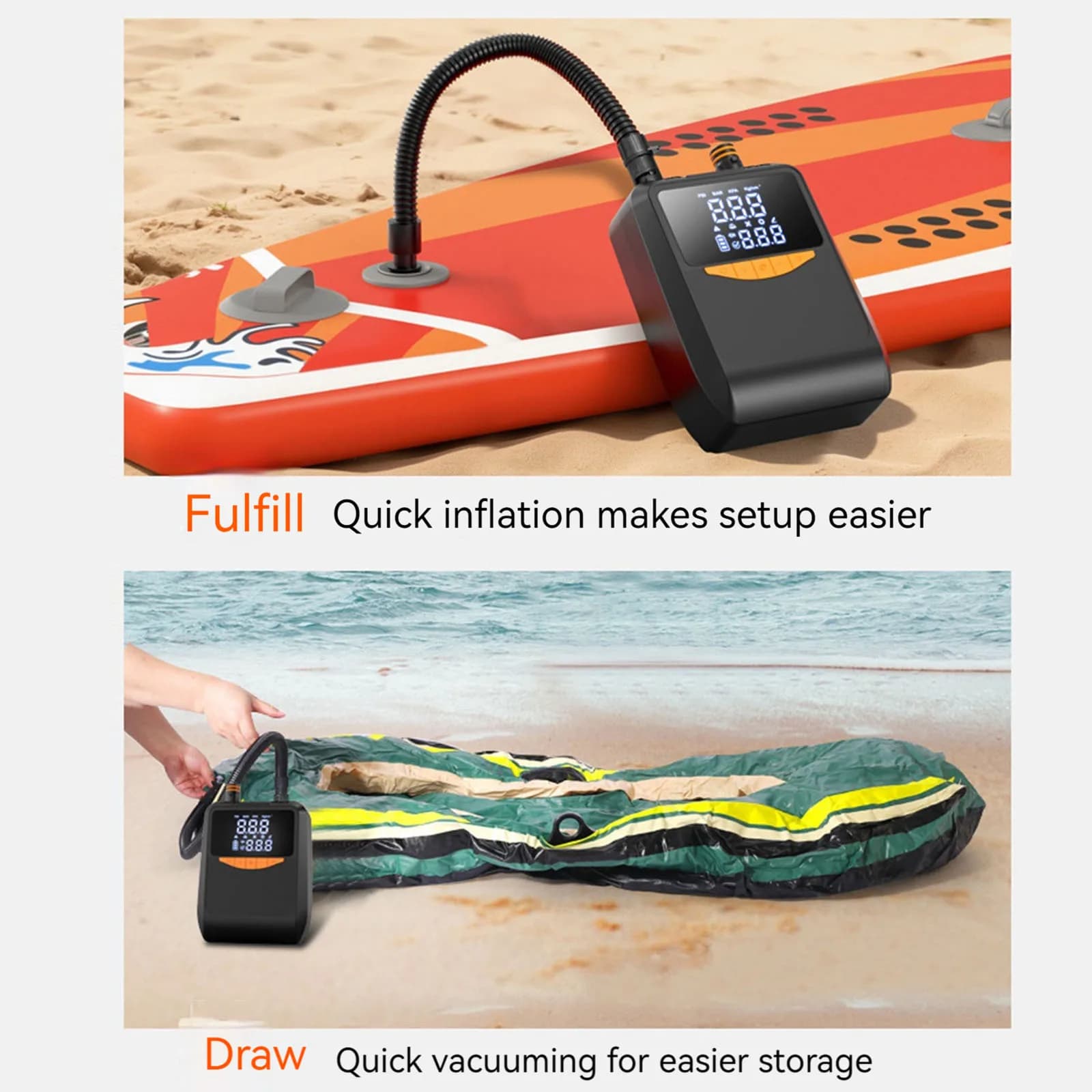 6000mAh Wireless Air Pumps Auto-Off with Digital Display&Cigarette Lighter Plug for Stand Up Paddle Boards Car Tires