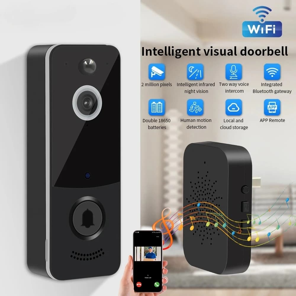 Campanello 1080P Telecamera Wifi Rilevazione movimento Telecomando Citofono Video Visione notturna IR Campanello wireless esterno impermeabile
