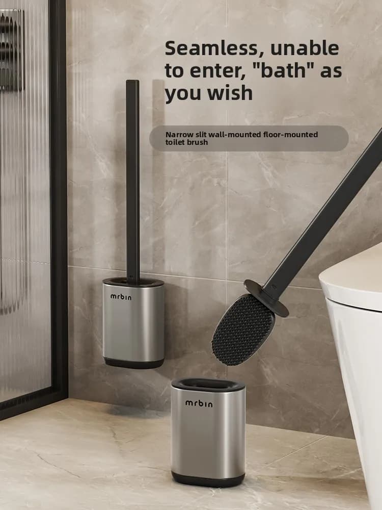 Scopino per WC creativo a parete nero in acciaio inossidabile per la casa Spazzola per pulizia in metallo con manico lungo senza perforazione Accessori per il bagno