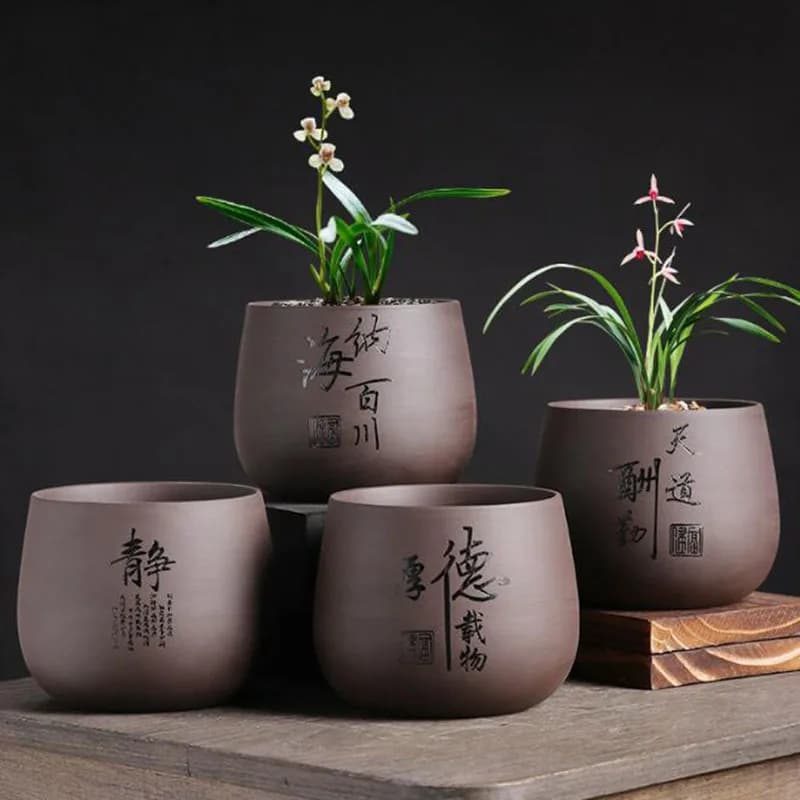 Vaso da fiori in argilla viola in stile cinese contenitore per piante di orchidee vaso per Bonsai vaso per piante con un foro decorazioni per il giardino di casa