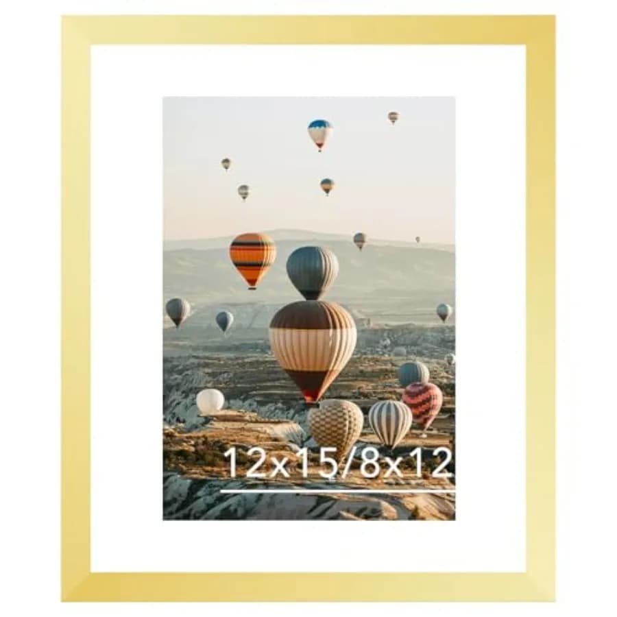 12x15 Picture Frame with Mat, Display 8x12 with Mat or 12 x 15 without Mat, Wood 12 by 15 Photo Frames for Wall Hanging, 1 Pack