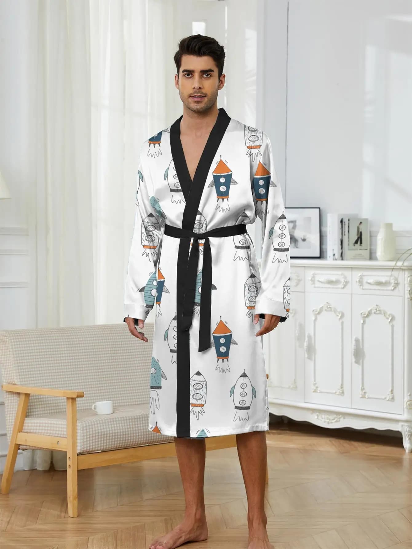 1pcs Men's Robes 2026 Spring/Summer sleepwear Robe man Shower robe Bathrobe men 3D Printed Graphic Breathable Men's bathrobe