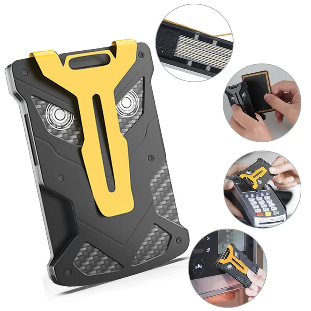Portafoglio sottile e minimalista da uomo con fermasoldi in metallo, blocco RFID, tasca frontale ultrasottile per viaggi e affari