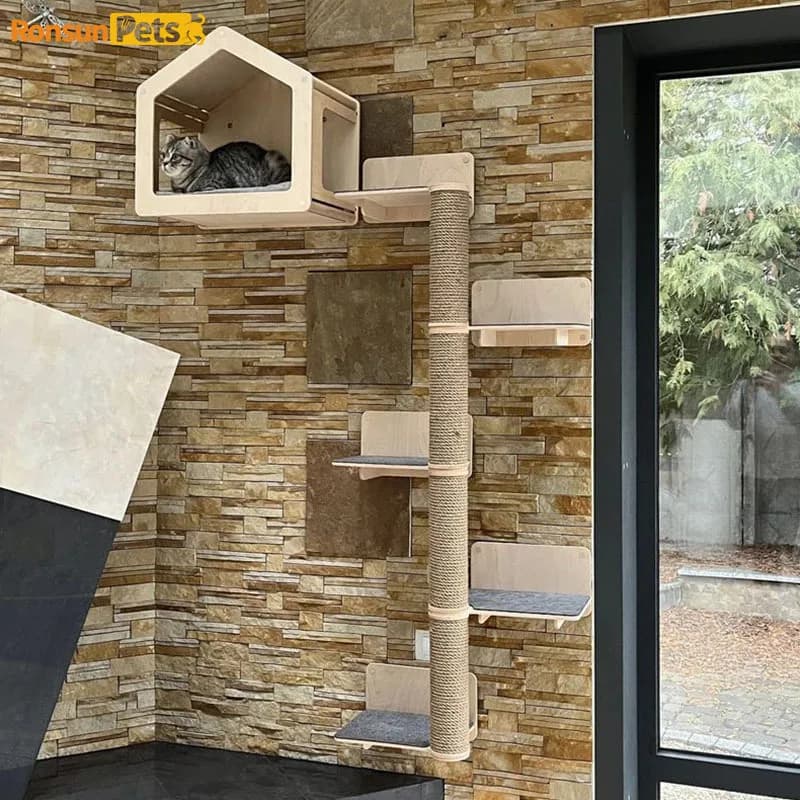 wall mounted cat climbing frame wooden cat jumping platform cat scratching pole cat tree
