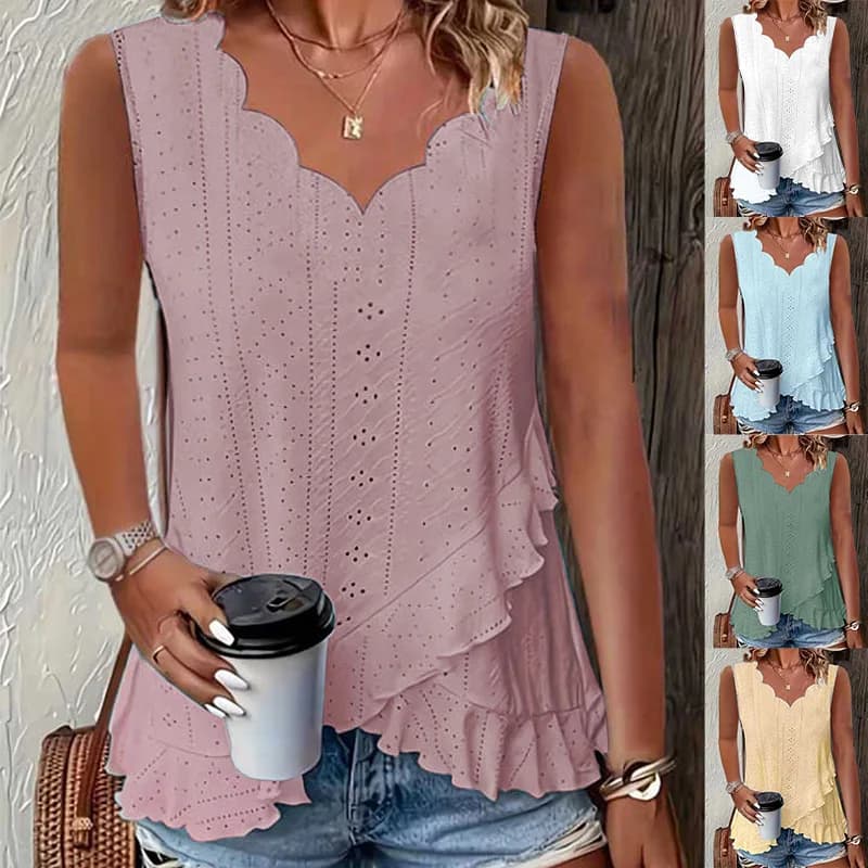 Nuovo Stile Estivo 2026 per il Commercio Transfrontaliero Europeo e Americano: Abbigliamento Femminile Casual in Tinta Unita con Ricami e Bordi a Festone