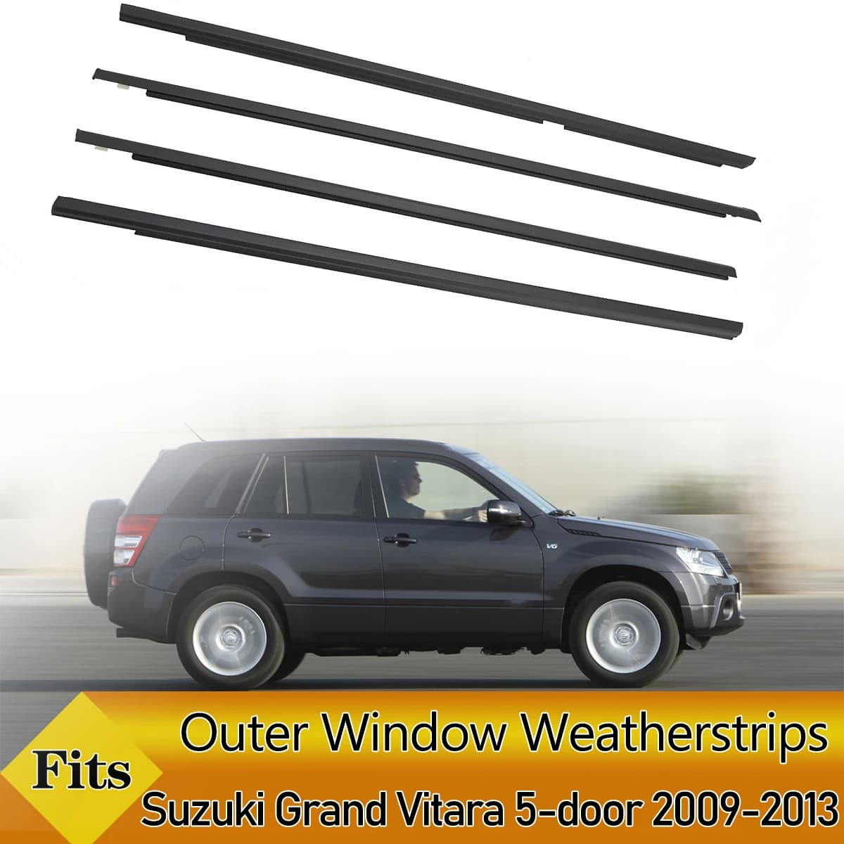 For Suzuki Grand Vitara 5dr 2009-2013 Outer Windows Rubber Weatherstrip Waterproof Pressure Sealing Belt Moulding Trim 4PCS