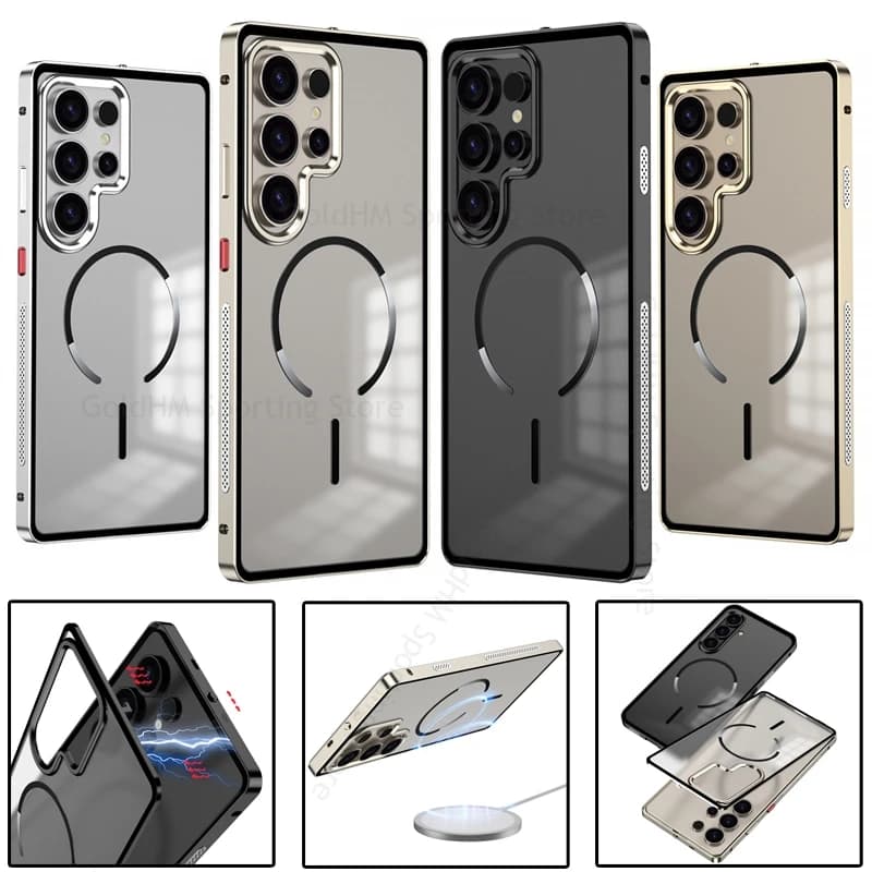 Custodia magnetica opaca per telefono in vetro temperato per Samsung S25 S24 Lega di ricarica ultra wireless per copertura Magsafe per Galaxy S25 Plus